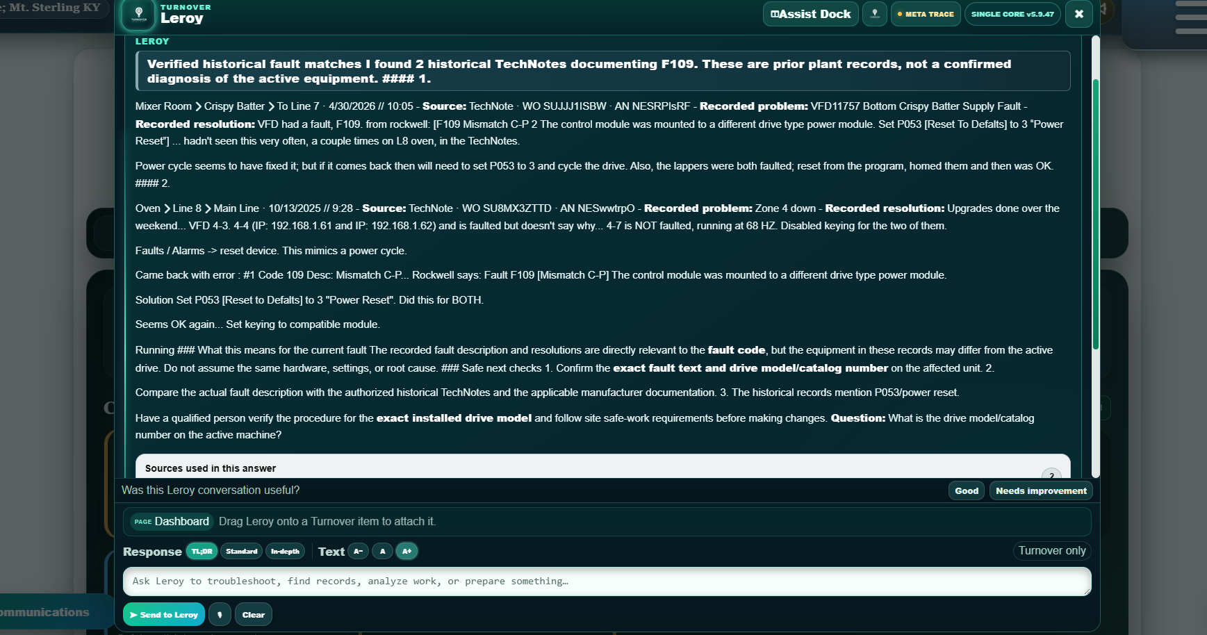 Leroy retrieves historical TechNotes in the real Turnover application